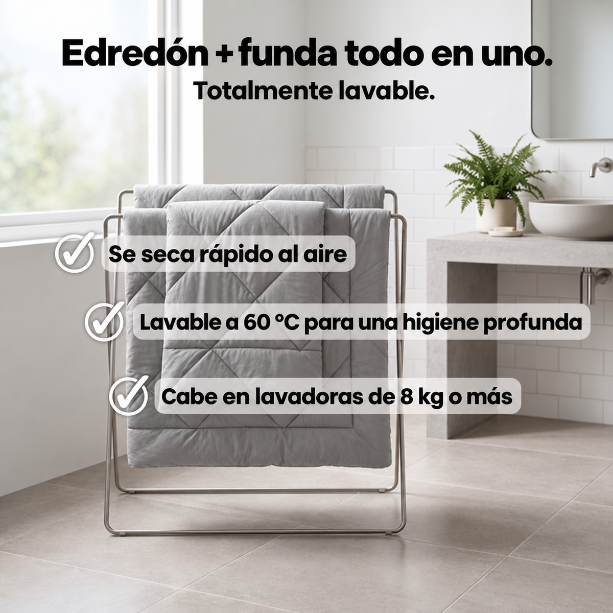 Edredón 2 en 1 – Despierta cada mañana en una cama impecable sin esfuerzo.